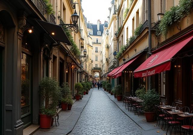 Vue charmante d'une rue parisienne typique près du bureau de Saveurs de France.